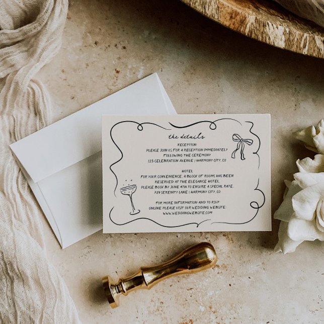 Tarjeta de detalles del Boda de dibujo manual de v (Subido por el creador)