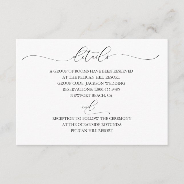 Tarjeta de detalles del Boda de elegancia subestim (Anverso)