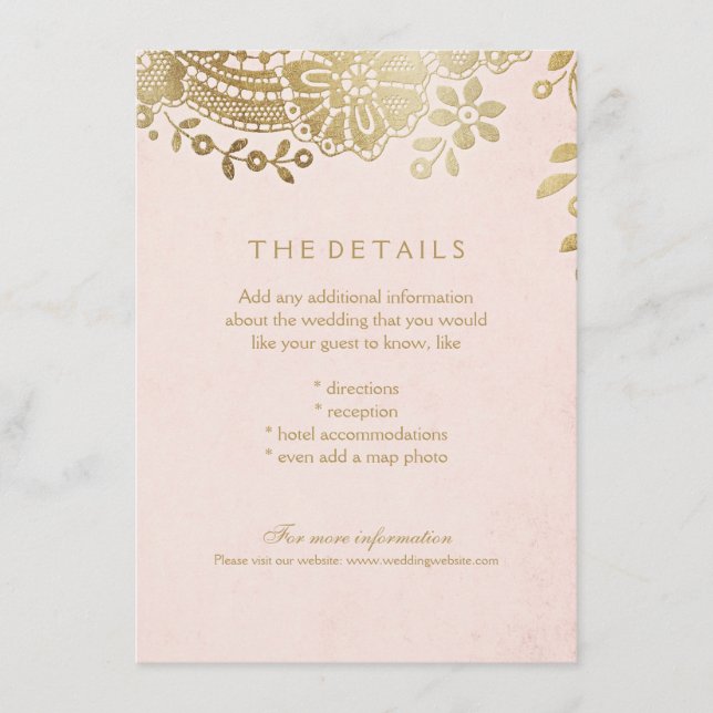 Tarjeta de detalles del boda de encaje elegante de (Anverso)