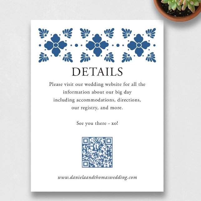 Tarjeta de detalles del Boda de estilo Talavera co (Talavera Style Wedding Details Card with QR Code)