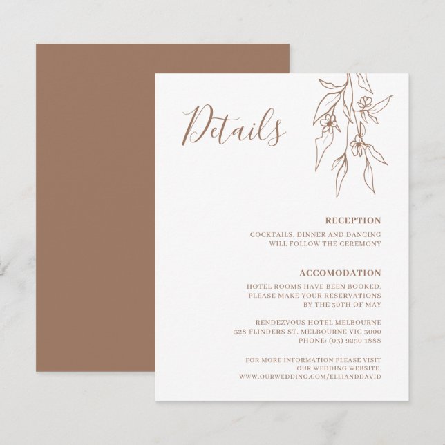 Tarjeta de detalles del Boda de Flor Silvestre Lin (Anverso / Reverso)