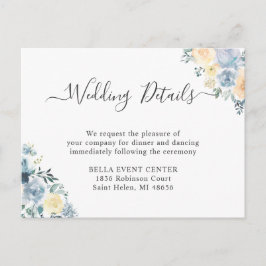 Tarjeta de detalles del Boda de floral azul de vai