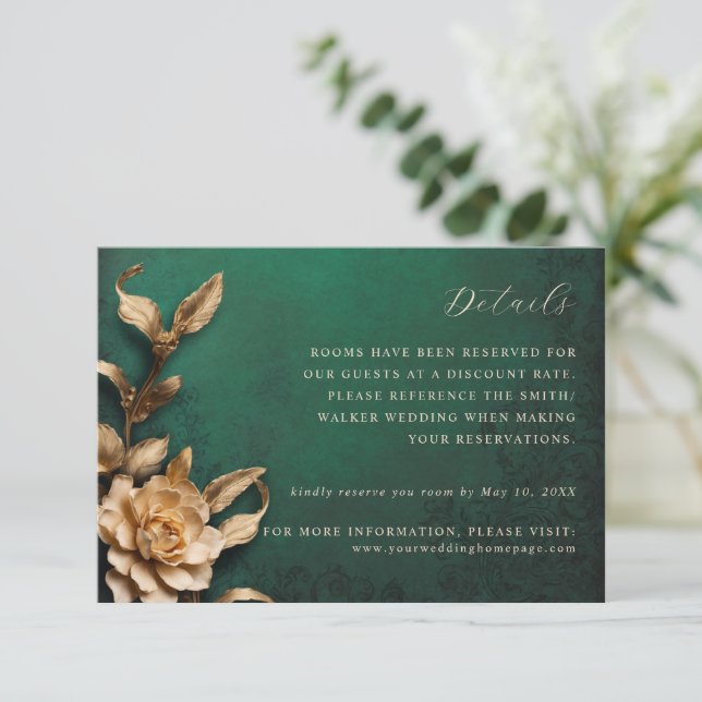 Tarjeta de detalles del boda de flores metálicas d (Anverso de pie)