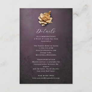Tarjeta de detalles del boda de flores metálicas r