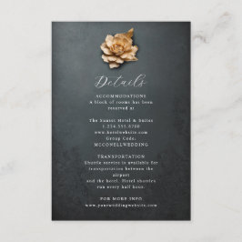 Tarjeta de detalles del boda de flores metálicas r
