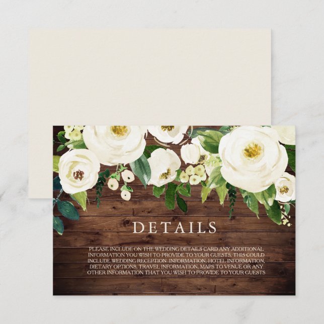 Tarjeta de detalles del Boda de flores rusticas bl (Anverso / Reverso)