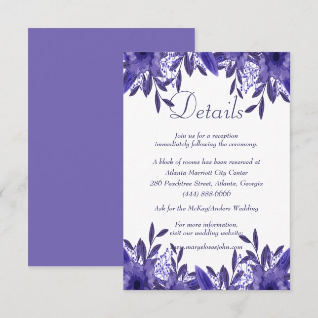 Tarjeta de detalles del Boda de follaje floral mor (Anverso / Reverso)
