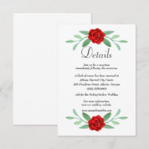 Tarjeta de detalles del Boda de follaje floral roj