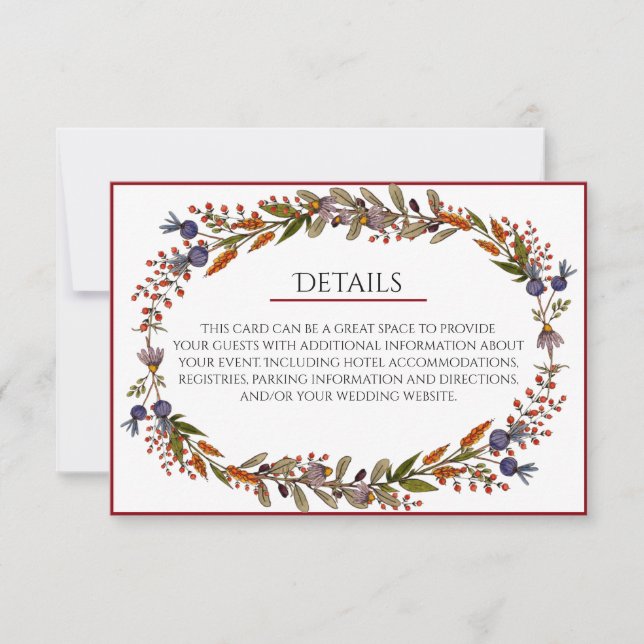 Tarjeta de detalles del Boda de follaje otoñal (Anverso)