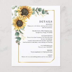 Tarjeta de detalles del Boda de girasol floral Euc