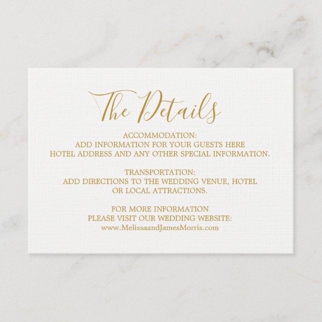 Tarjeta de detalles del Boda de Glam Globetrotter (Anverso)