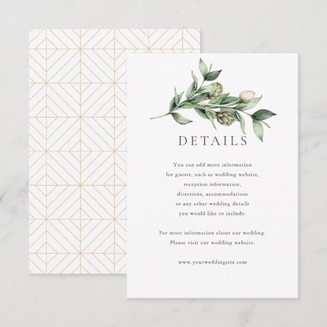 Tarjeta de detalles del Boda de Greenery & Articho (Anverso / Reverso)