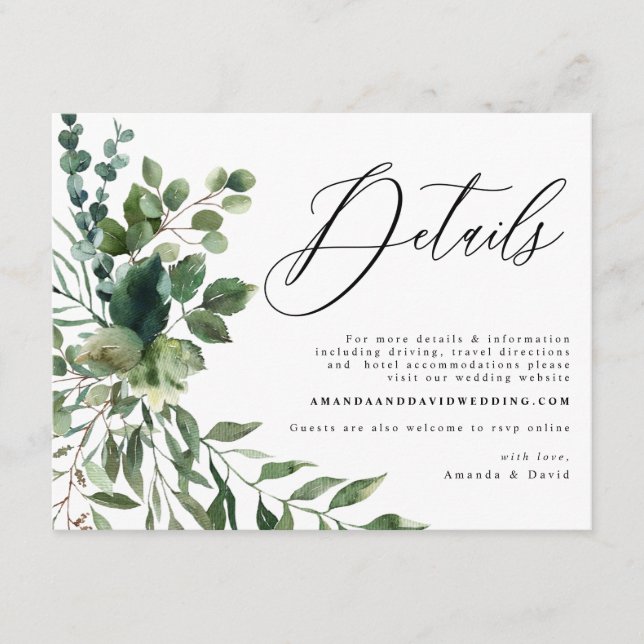 Tarjeta de detalles del Boda de Greenery Foliage G (Anverso)