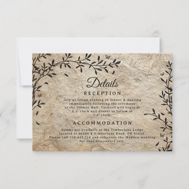 Tarjeta de detalles del Boda de guirnaldas botánic (Anverso)