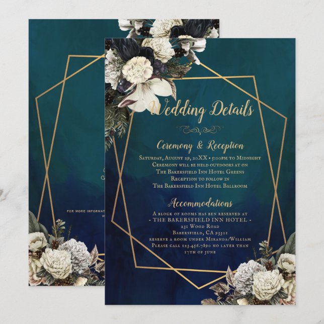 Tarjeta de detalles del Boda de guirnaldas de oro  (Anverso / Reverso)