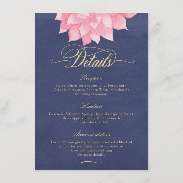 Tarjeta de detalles del Boda de la floral de oro d (Anverso)