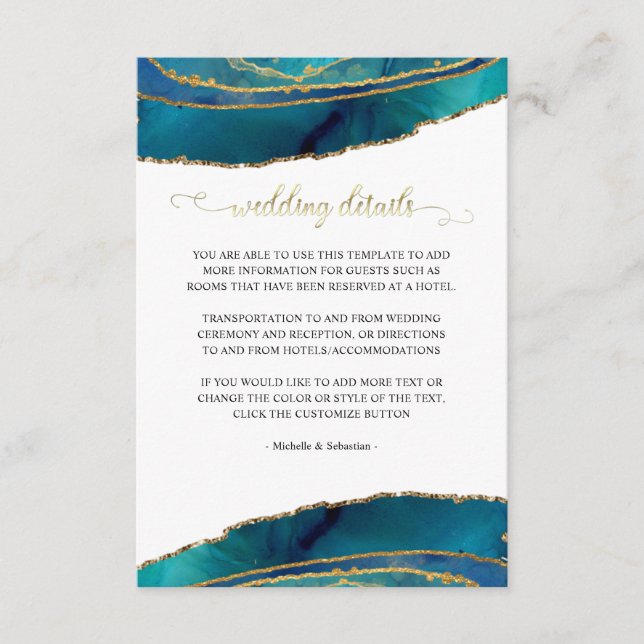 Tarjeta de detalles del Boda de la naranja dorada  (Anverso)