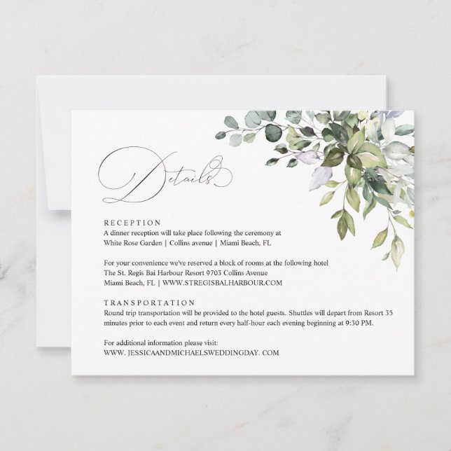 Tarjeta de detalles del Boda de las hojas de Eucal (Anverso)