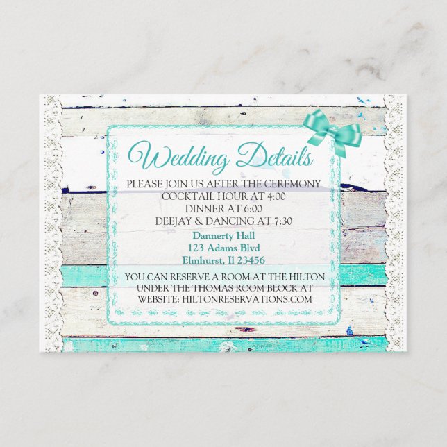 Tarjeta de detalles del Boda de madera y encaje rú (Anverso)