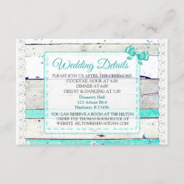 Tarjeta de detalles del Boda de madera y encaje rú