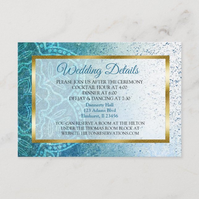 Tarjeta de detalles del Boda de Mandala azul (Anverso)