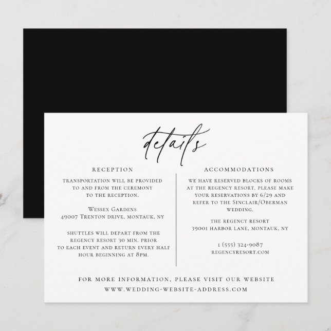 Tarjeta de detalles del Boda de Moda contemporánea (Anverso / Reverso)