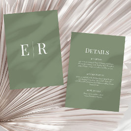 Tarjeta de detalles del Boda de monograma verde ol