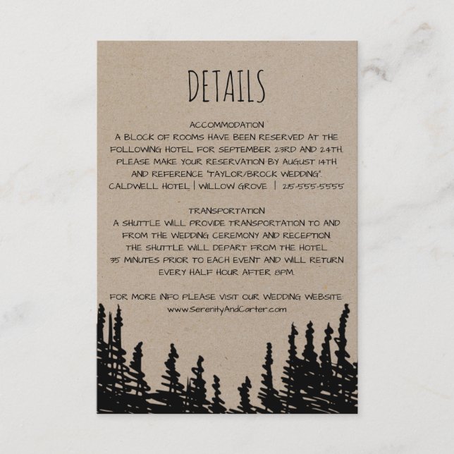 Tarjeta de detalles del Boda de montaña rústico Wo (Anverso)