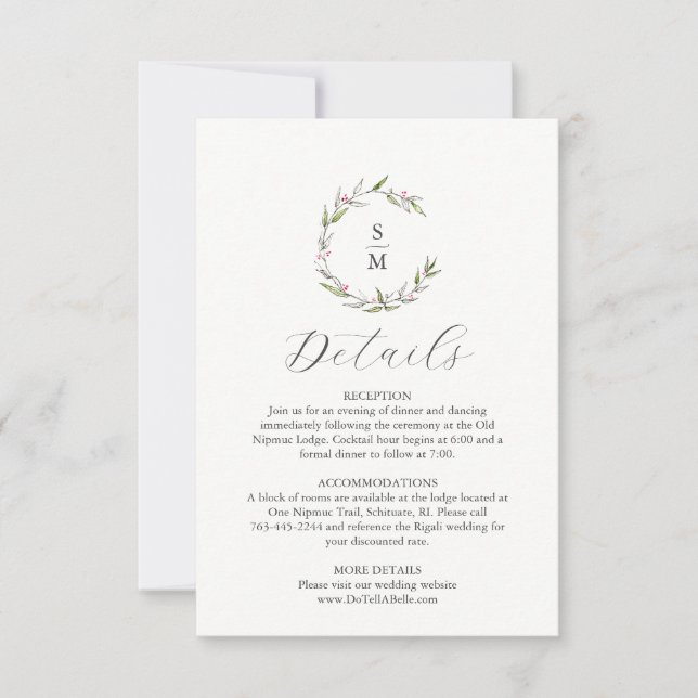 Tarjeta de detalles del Boda de navidades Botánica (Anverso)