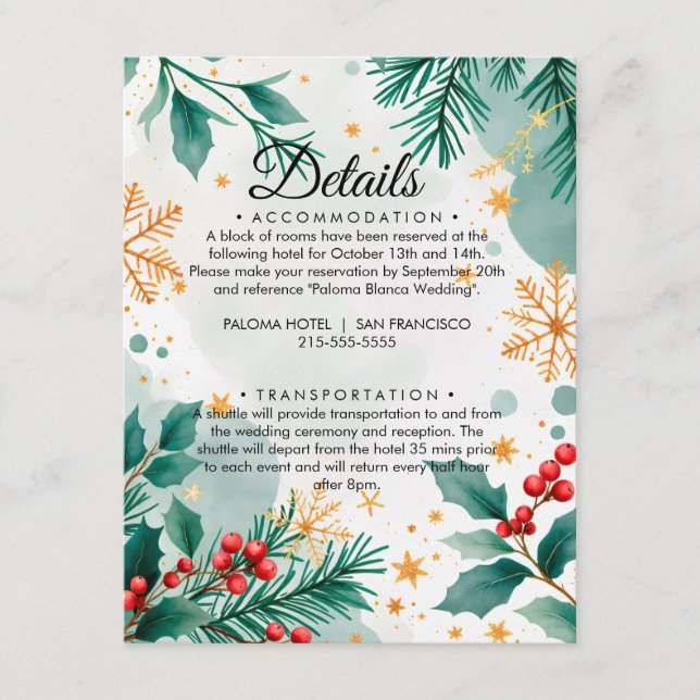 Tarjeta de detalles del Boda de Navidades de acuar (Anverso)