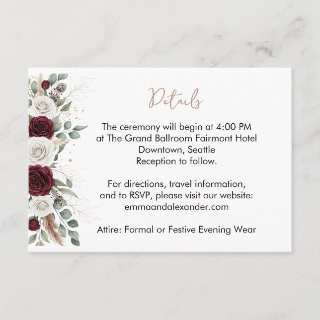 Tarjeta de detalles del Boda de oro floral de Rubo (Anverso)