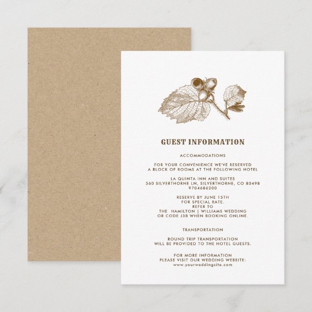 Tarjeta de detalles del Boda de papel Kraft (Anverso / Reverso)