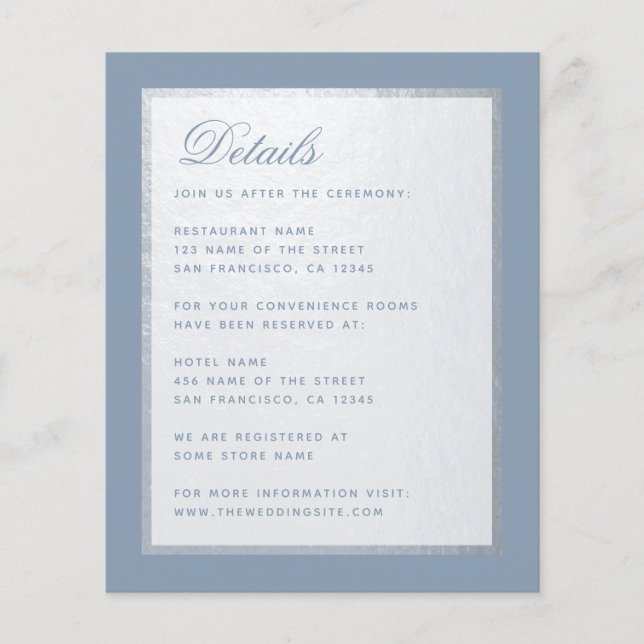 Tarjeta de detalles del Boda de Plata Dusty Blue F (Anverso)