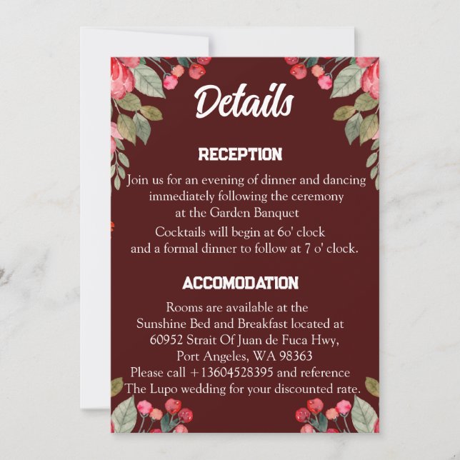 Tarjeta de detalles del Boda de secuencias de coma (Anverso)