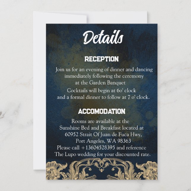 Tarjeta de detalles del Boda de secuencias de coma (Anverso)
