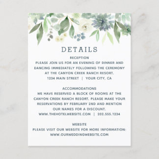 Tarjeta de detalles del Boda de suculencia floral 