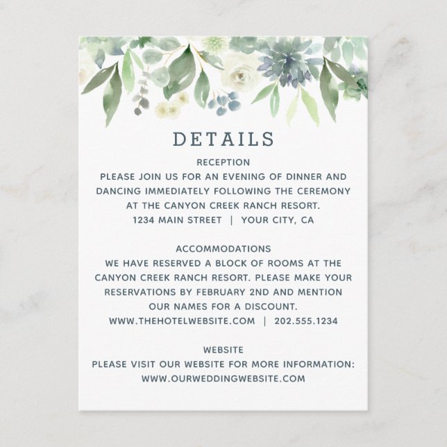 Tarjeta de detalles del Boda de suculencia floral  (Anverso)