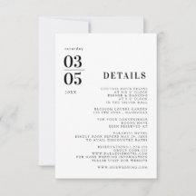 Tarjeta de detalles del Boda de tendencia mínima e