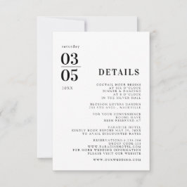 Tarjeta de detalles del Boda de tendencia mínima e