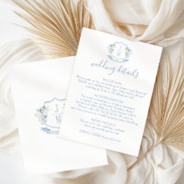 Tarjeta de detalles del Boda del Escudo floral azu