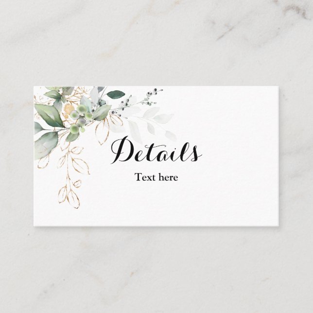 Tarjeta de detalles del boda del Eucalyptus Greene (Anverso)