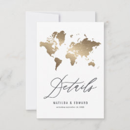 Tarjeta de detalles del boda del mapa del mundo me
