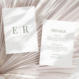 Tarjeta de detalles del Boda del monograma verde o
