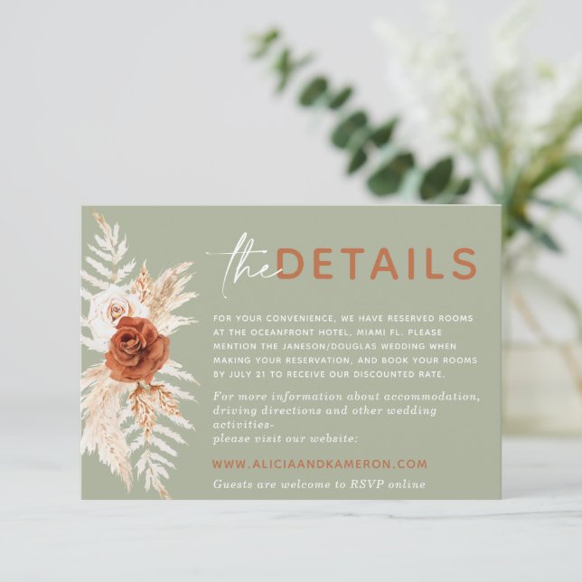 Tarjeta de detalles del Boda del Naranja quemado d (Anverso de pie)