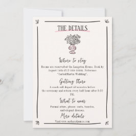 Tarjeta de detalles del Boda dibujado con mano bla