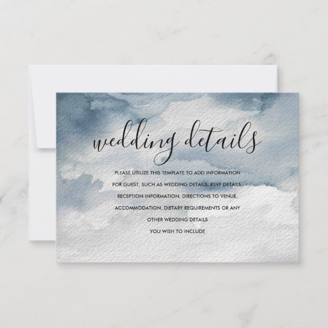 Tarjeta de detalles del Boda Dusty Blue Watercolor (Anverso)