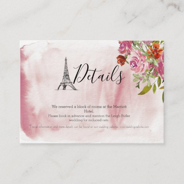 Tarjeta de detalles del Boda Effiel Tower Watercol (Anverso)