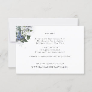 Tarjeta de detalles del Boda Evergreen de invierno