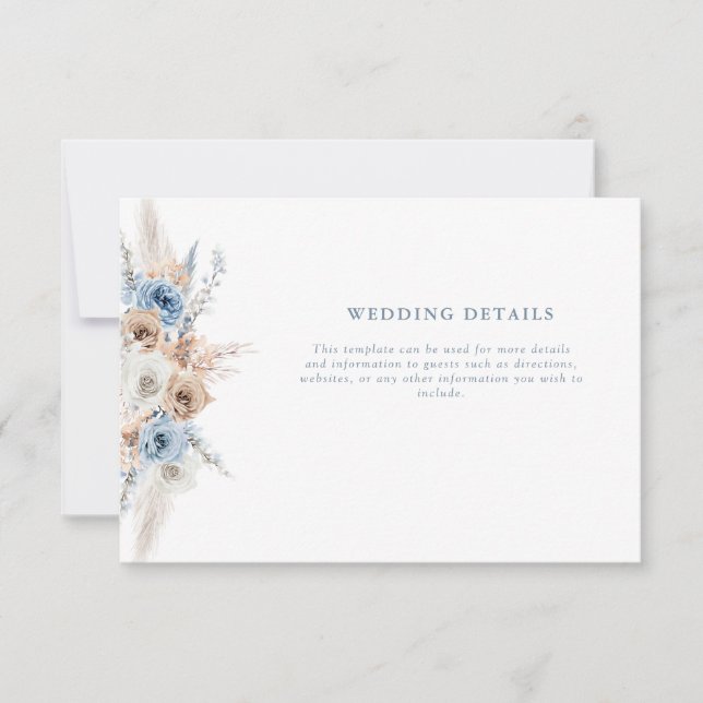 tarjeta de detalles del boda floral azul boho polv (Anverso)