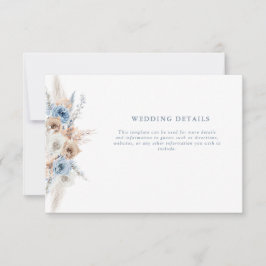 tarjeta de detalles del boda floral azul boho polv